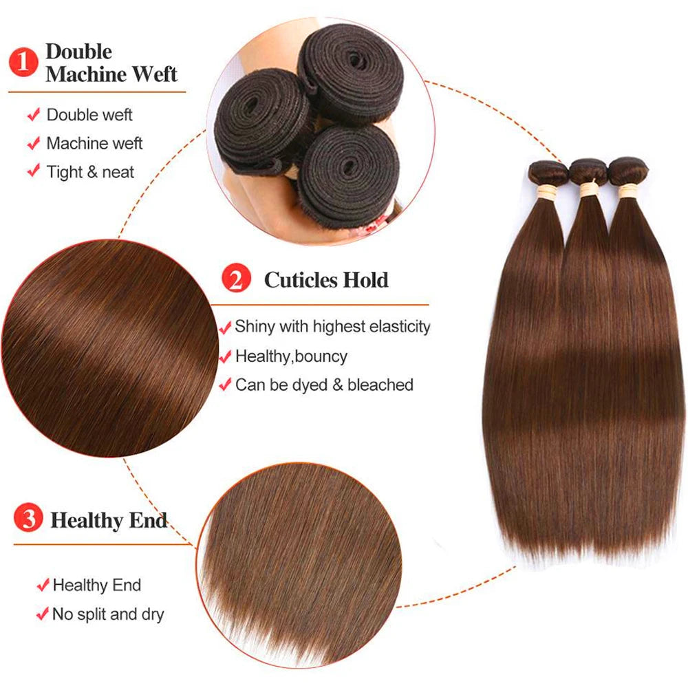 #4 Light Brown Straight Human Hair Bundles 8-30 Inch Cheap Human Hair Extensions For Black Women 1 / 3  Bundles Wholesale