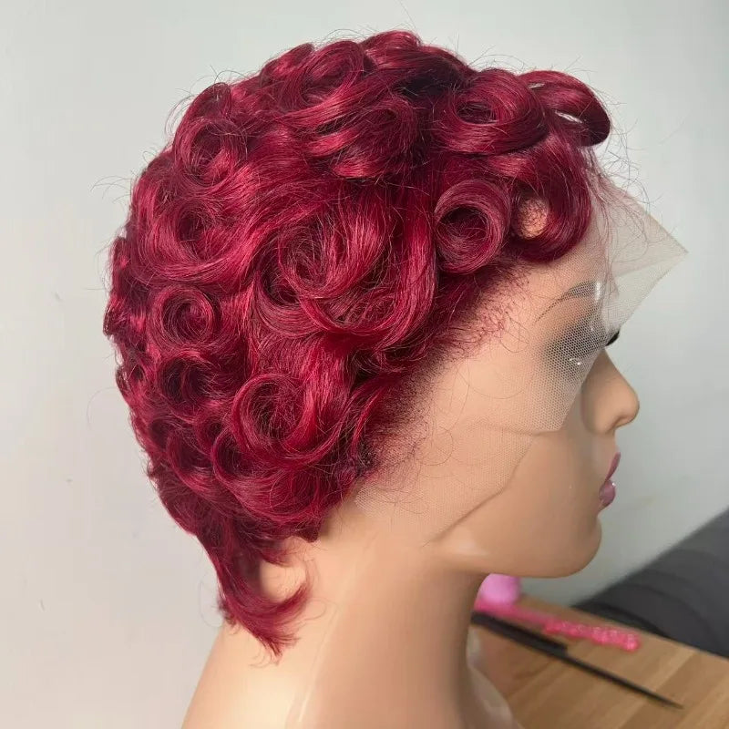 High Quality 13x4 Lace Front Curly Natural Color/#99j Human Hair Wig Brazilian Virgin Remy 180% Density Suitable for Daily Wear
