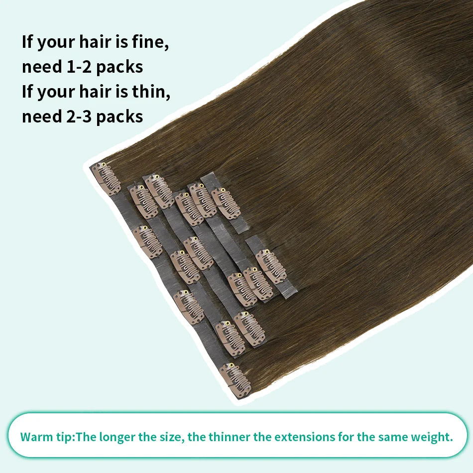 Brazilian Real Human Hair Clip-In Extensions Hard PU Braided Invisible Remy in Natural Black Brown Golden Brown Highlight Colors