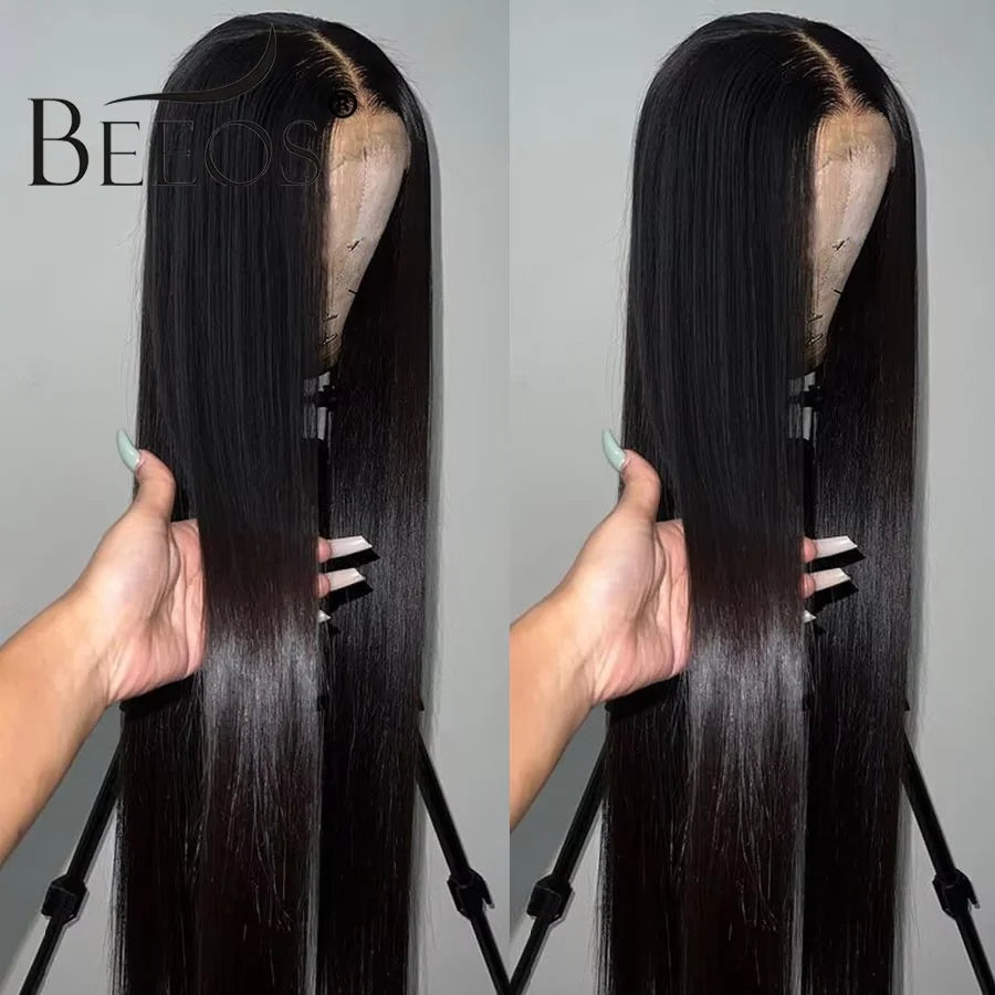 34in Jet Black 13x6 HD Transparent Lace Frontal Wigs Bone Straight 13X4 Real HD Lace Full Frontal Wigs Glueless 250% Pre Plucked