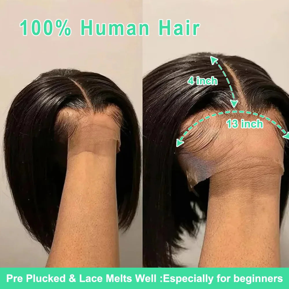 300 Density Bone Straight 13x4 Lace Frontal Wigs Short Bob Wig Brazilian Remy 100% Human Hair 2x6 Transparent Lace Front Wig