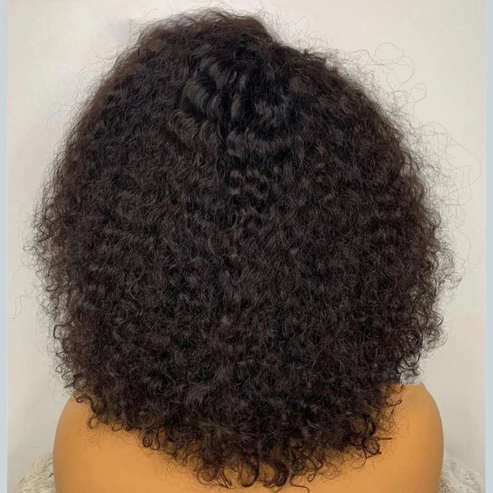 Short Bob 180Density Soft Kinky Curly Natural Black 13x4Lace Front Wig For Women BabyHair Glueless Preplucked Heat Resistant