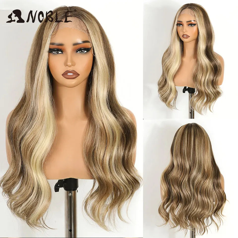 Noble Synthetic Lace Front Wig Cosplay 13X6 Lace Front Wig 26 Inch Body Wavy Lace Wig For Women Lace Front Wig Ombre Blonde Wig
