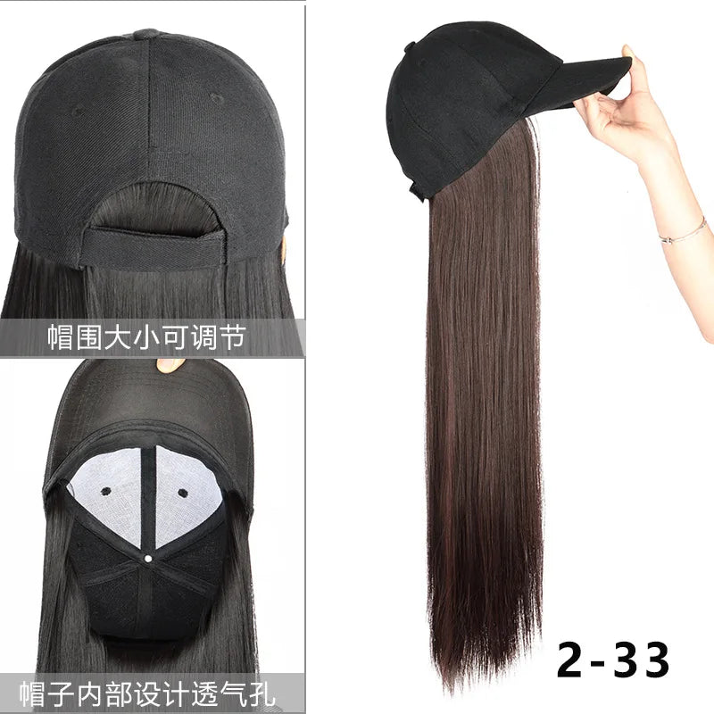 Long Wavy Curly Synthetic Wig Baseball Cap HairKopo Extensions Hat Wigs Black Brown Adjustable Hairpiece for Women ByHUAYA Store