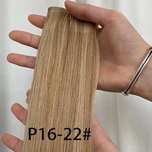 Brazilian Real Human Hair Clip-In Extensions Hard PU Braided Invisible Remy in Natural Black Brown Golden Brown Highlight Colors