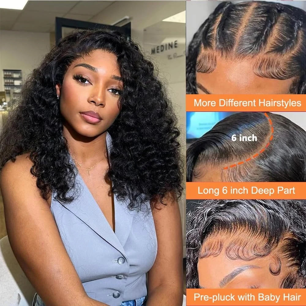 14 16 Inch Curly Deep Wave 13x4 Lace Frontal Wigs Short Bob Wig Brazilian Remy 100% Human Hair 4x4 Transparent Lace Front Wig