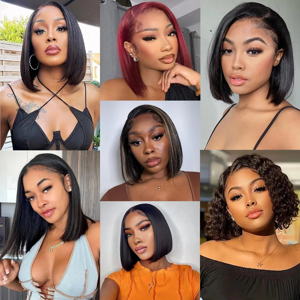 180% 13x4 Lace Frontal Wigs Silky Straight Human Hair Transparent Lace Bob Wigs 4x4 5x5 Lace Closure Wig Human Hair For Women