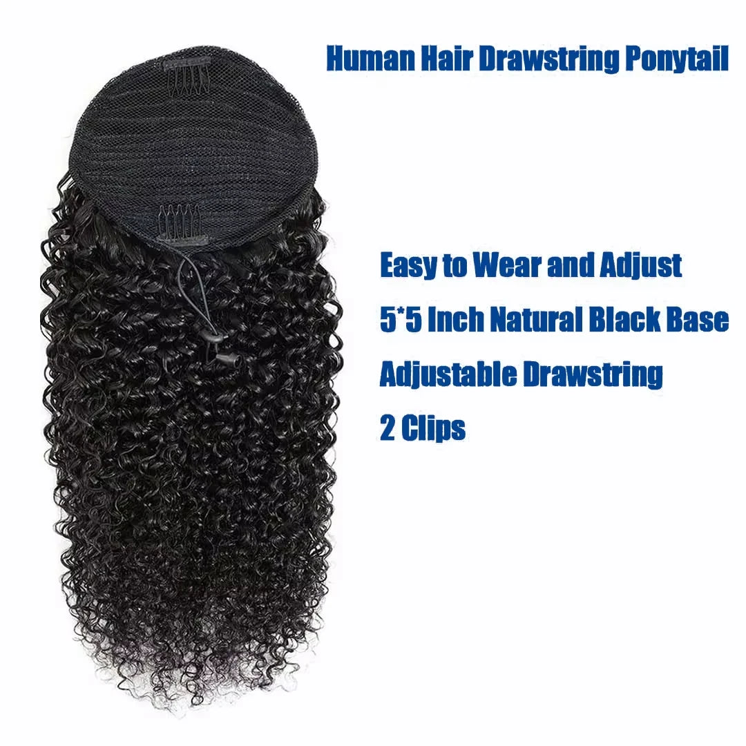 Real Human Hair Ponytail for Women Drawstring Afro Kinky Curly Ponytails Human Hair Clips In Mongolia Hairpieces Extension