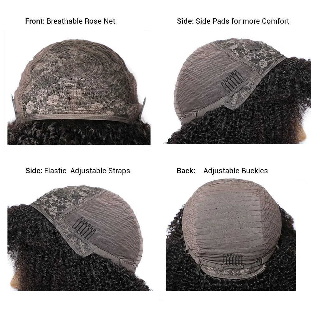 Short Afro Kinky Curly Human Hair Wigs for Black Women  Afro Kinky Curly Wigs with Bangs Cheap Natural Full Machine Wigs