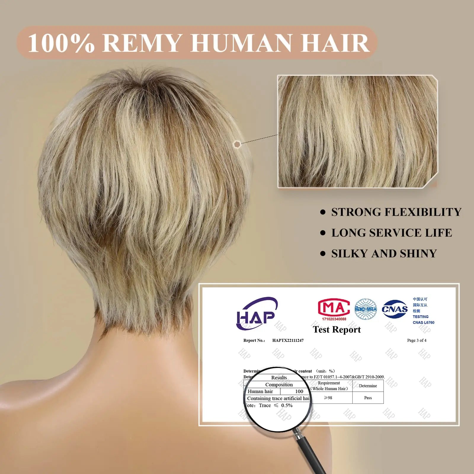 Blonde Highlight Lace Front Human Hair Wigs for Black Women Short Pixie Cut Wig WIth Bangs Natural Straight 100% Remy Human Hair