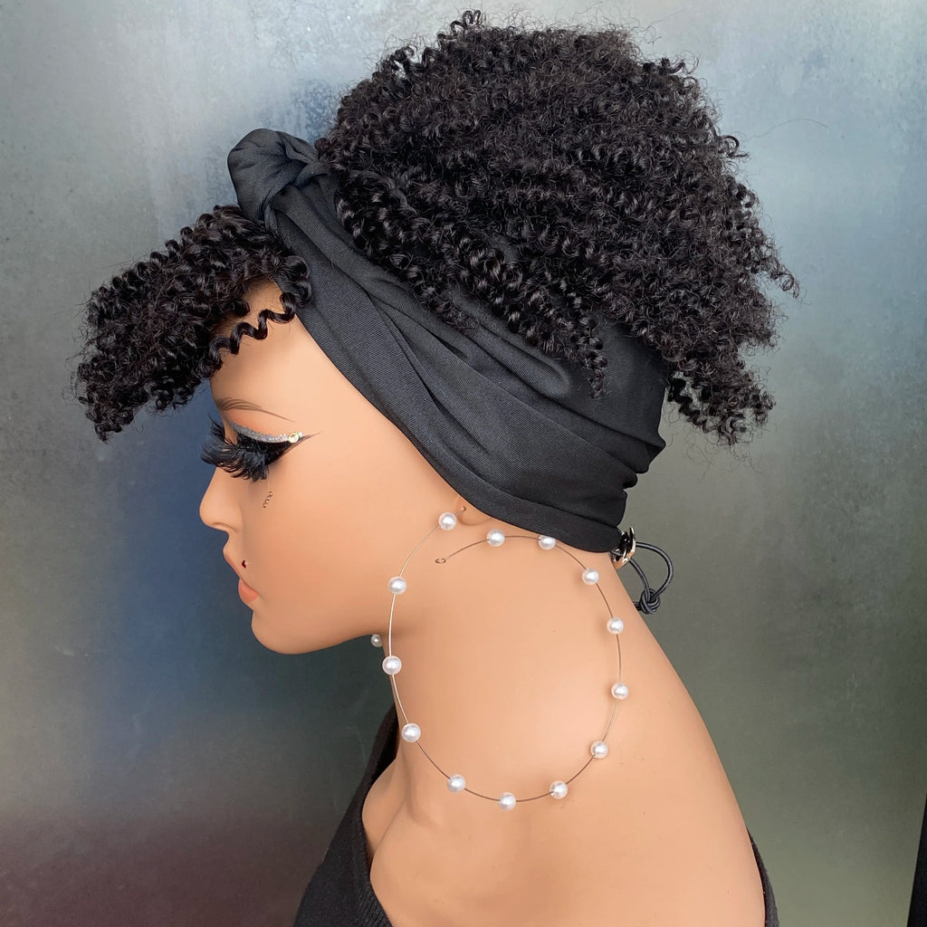 Remy Human Hair Machine Made Headband Wig with Short Black Hair Afro Curly Wigs for Black Women