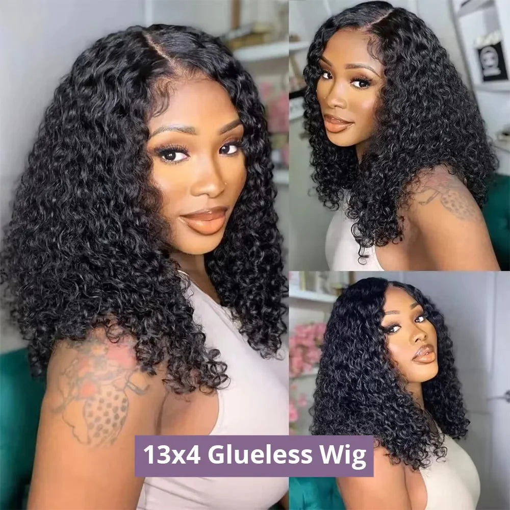 250% Density Curly Short Bob Wigs No Glue Deep Water Wave 13x4 Pre Cut Lace Wig 7x5 Glueless Human Hair Wig For Women Pre Plucked
