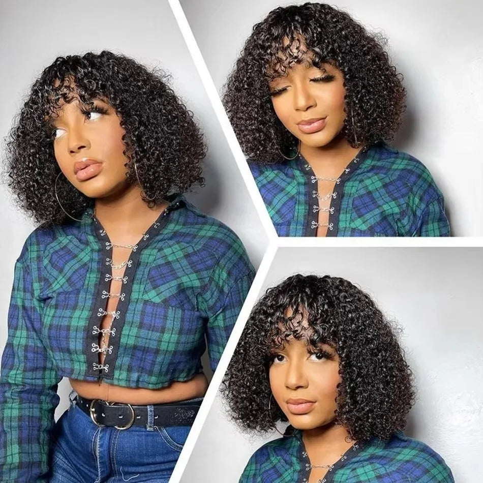 Black Pearl Fringe Wig Human Hair Short Bob Wigs Pixie Wig Human Hair Curly Wig S Cheap Wigs on Clearance Peruca Cabelo Humano