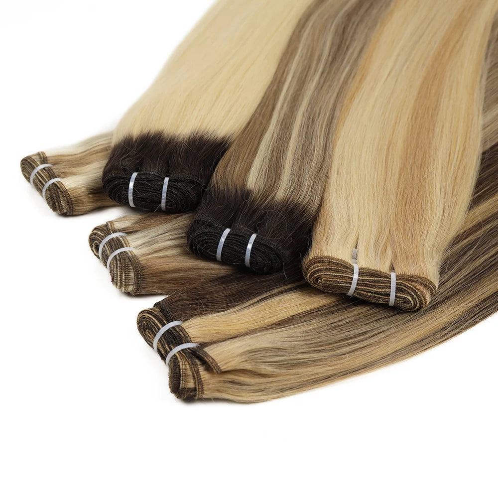 Straight Real Human Hair Weaves 100% Remy Human Natural Hair Bundles Sew In Weft Hair Extensions Ombre Blonde For Salon