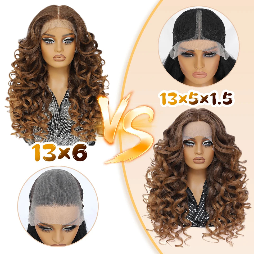 Latisha 13X6 Synthetic Lace Front Wigs Curly 13X5X1 Pre Plucked Lace Frontal Wig with Bangs for Women Highlight with Babyhair