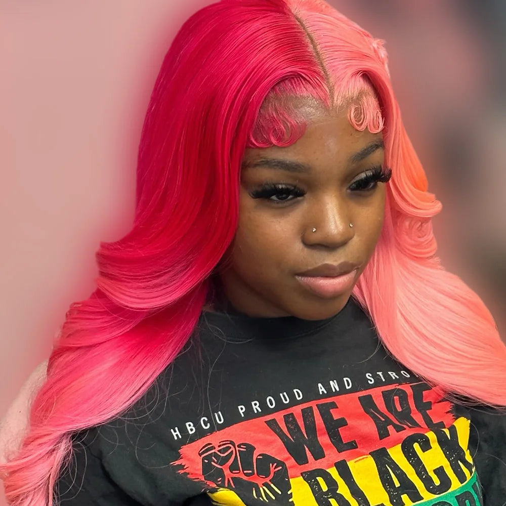 13X6 HD Transparent Light Pink Lace Front Wig Two Tone Colored Pre Plucked Light Red 13X4 Lace Frontal Wigs For Women Human Hair