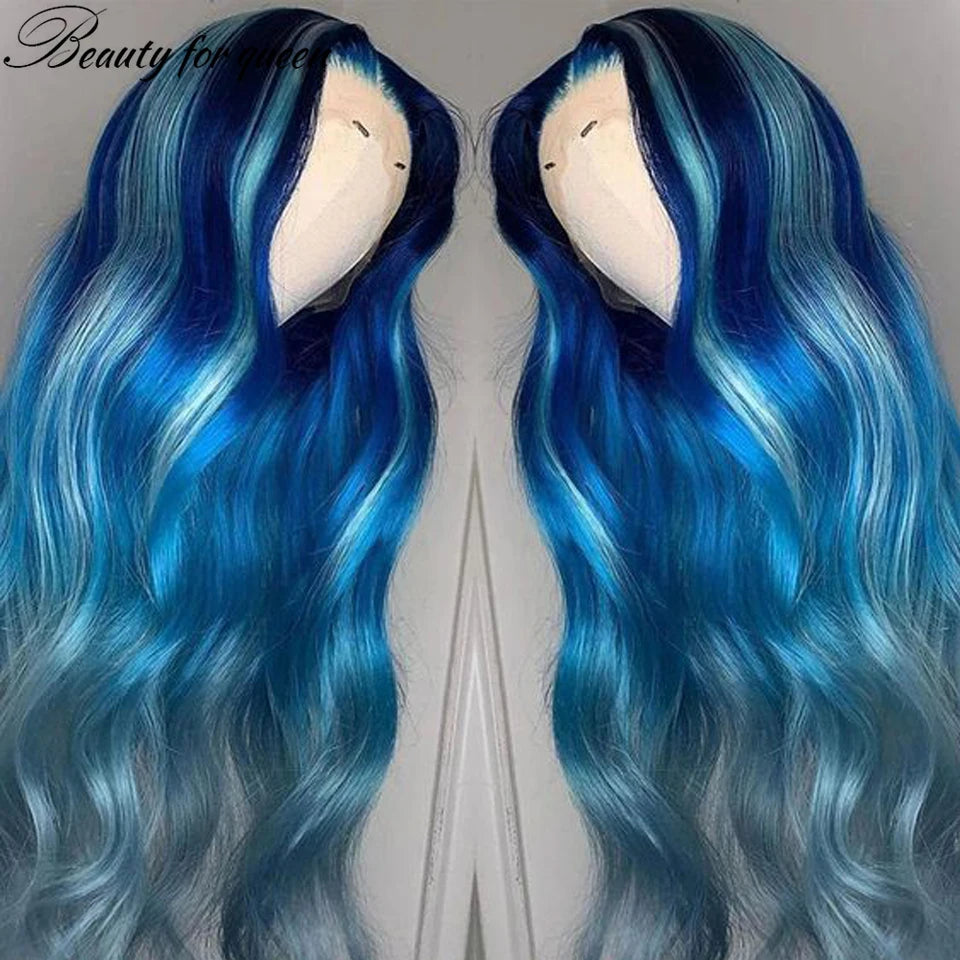 Remy Brazilian Hair Front Lace Wig PrePlucked Blue Lace Front Human Hair Wigs For Women Straight HD Transparent Lace Frontal Wig