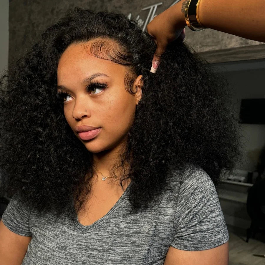 200% Short Curly Bob Wig 16 Inch Lace Frontal Wig Human Hair Deep Curly 13x4 HD Transparent Lace Frontal Wigs Pre Plucked
