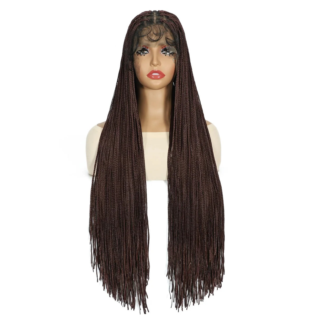13x5 Lace Frontal Wig for Women Long Synthetic Hair Braided Wig with Baby Hair Crochet Glueless Black Wig for Daily Use