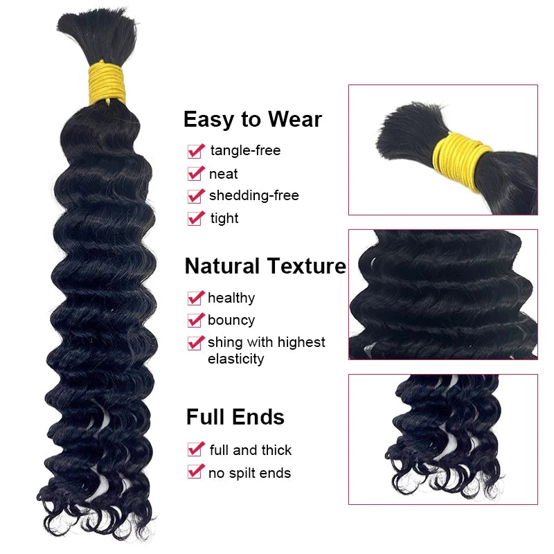 Human Braiding Hair for Boho Braids Deep Wave Bulk Human Boho Hair for Braiding No Weft 100% Real Curly Human Hair Extensions