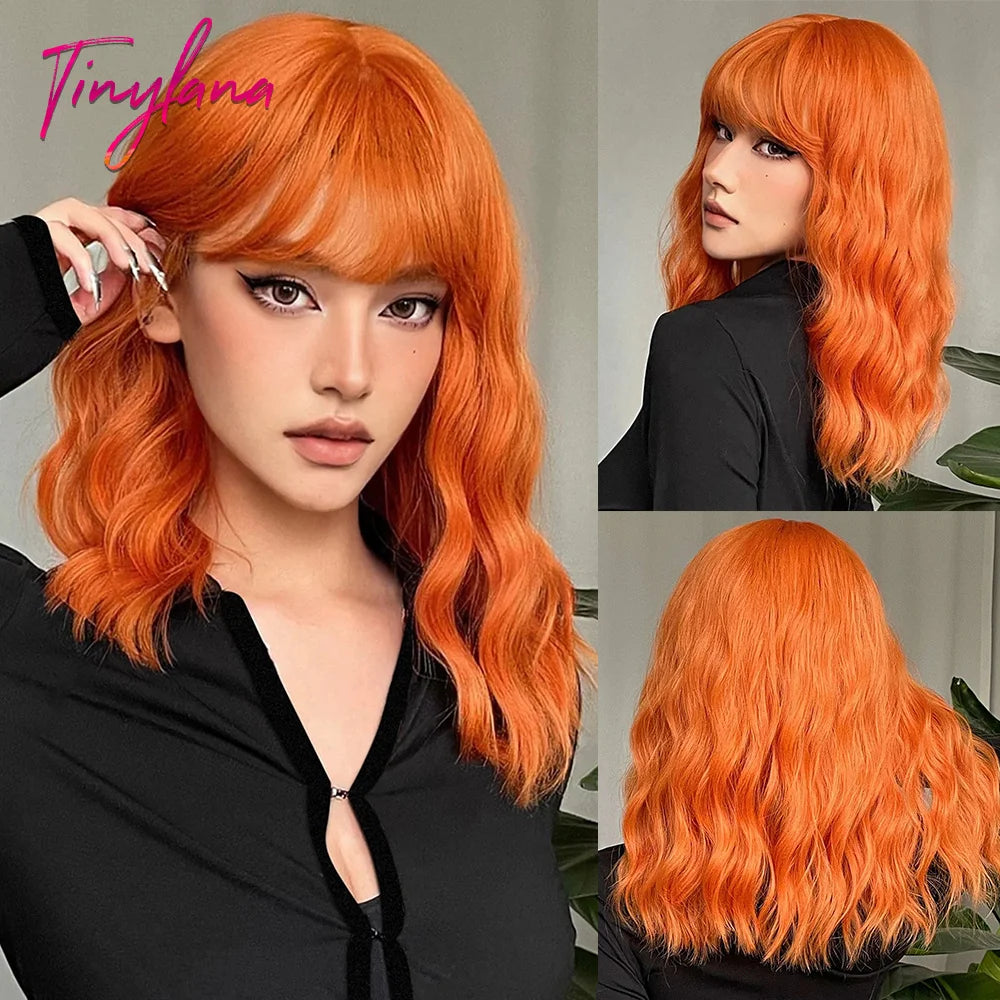 Blue Bob Curly Wavy Synthetic Wigs with Bangs Short Colorful Blue Cosplay Wig for Women DaiIy Lolita Natural Heat Resistant Hair