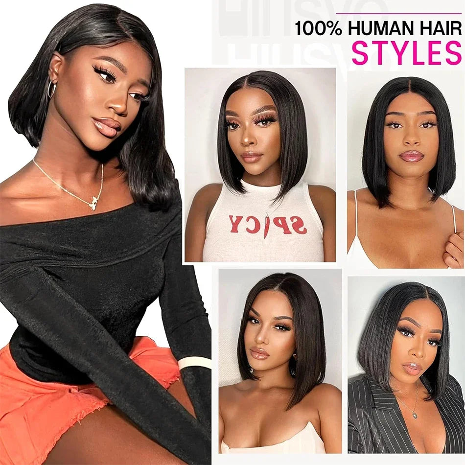 2026 New 10 Inch 4x4 Lace Front Synthetic Wig, Bone Straight Short Bob Preplucked Soft Brazilian Style Daily Wear Fashion Lace F