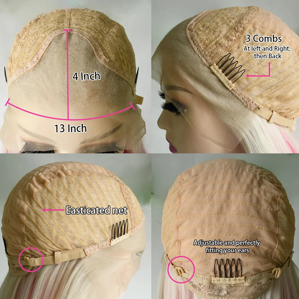 Pink Wig Straight Lace Frontal Wig For Women Rose Pink 13x4 HD Transparent Lace Front Wigs Synthetic Pre Plucked 30 Inch