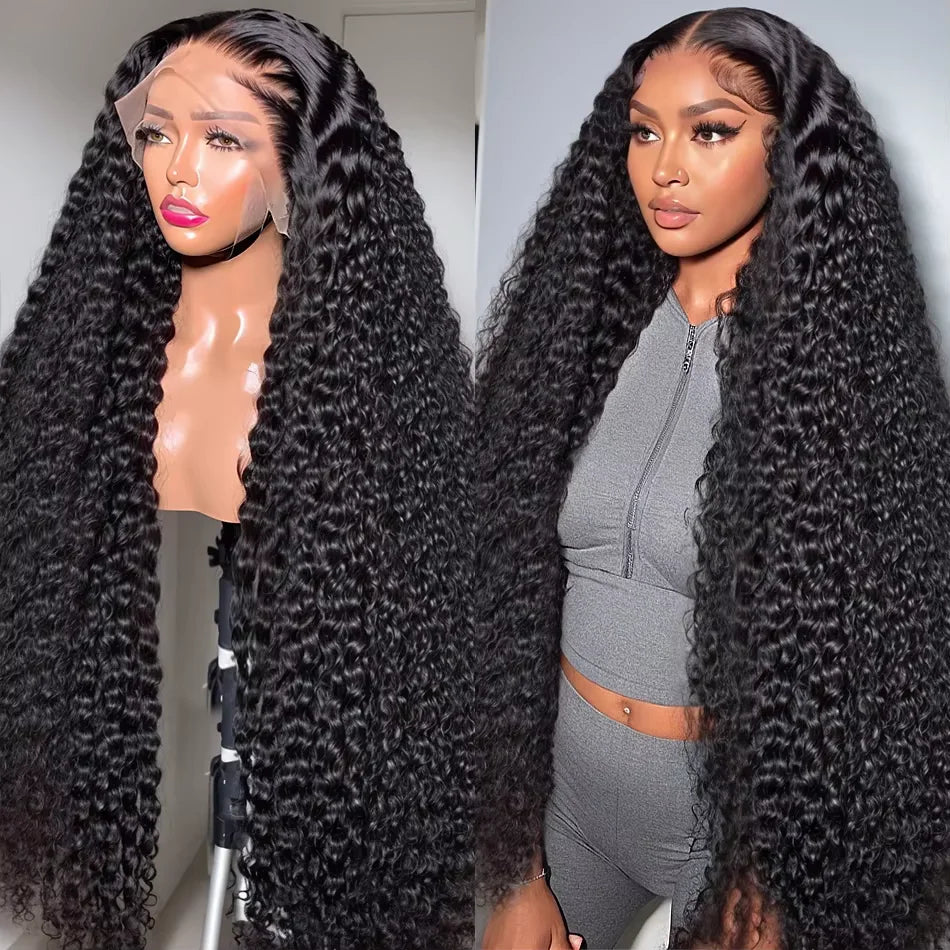 40 46 Inch 13x4 13x6 Full Frontal HD Transparent Lace Long Deep Wave Brazilian Remy Human Hair Pre plucked Wigs 200 Density