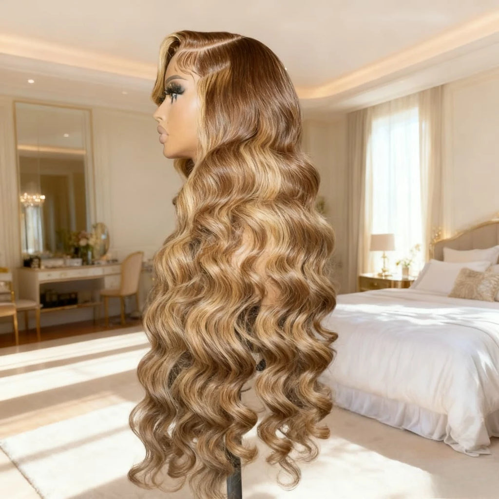 13x4 Hd Lace Front Wig Human Hair 4/27 Honey Blonde Ombre Body Wave Lace Front Wig 250 Density Lace Front Wig Human Hair