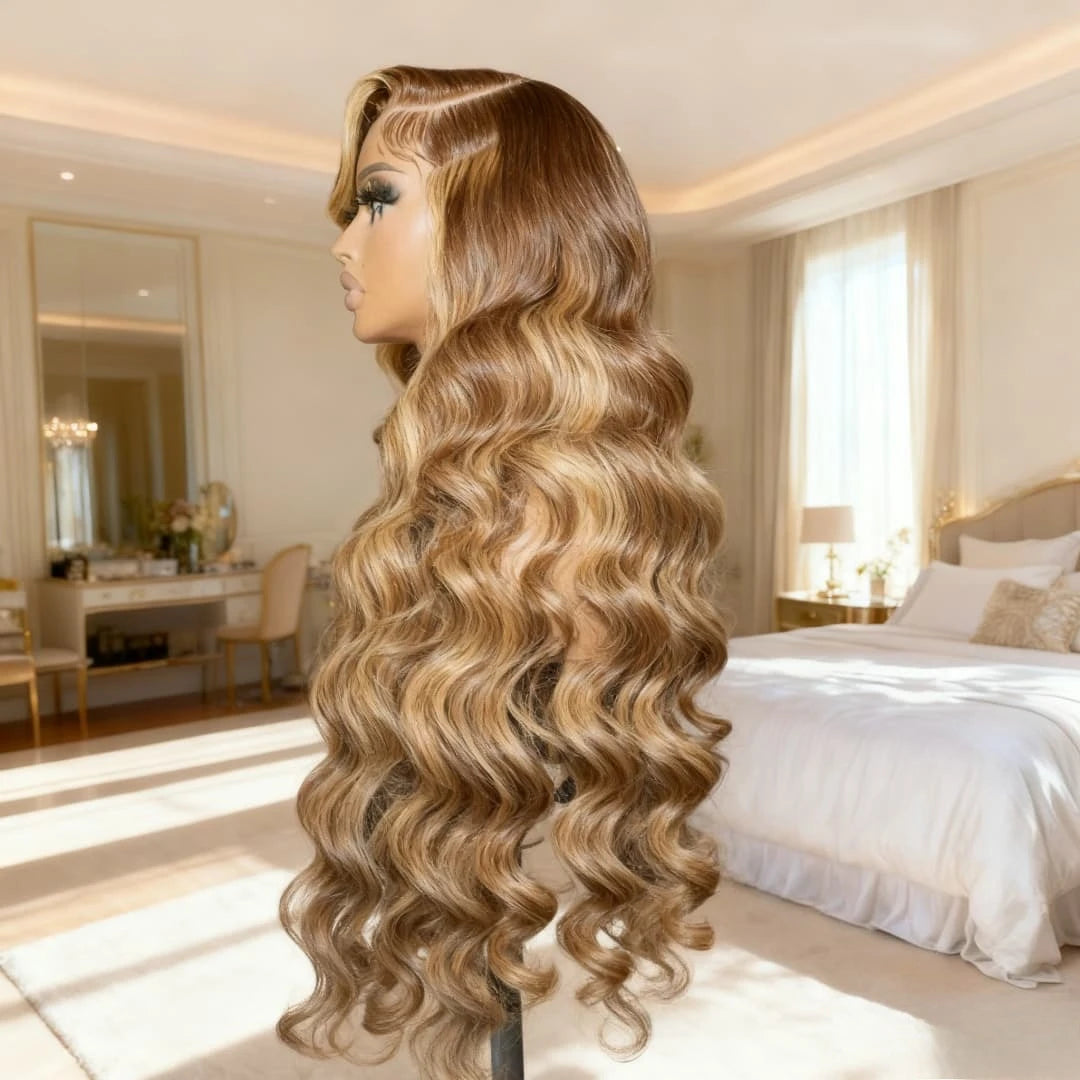 13x4 Hd Lace Front Wig Human Hair 4/27 Honey Blonde Ombre Body Wave Lace Front Wig 250 Density Lace Front Wig Human Hair