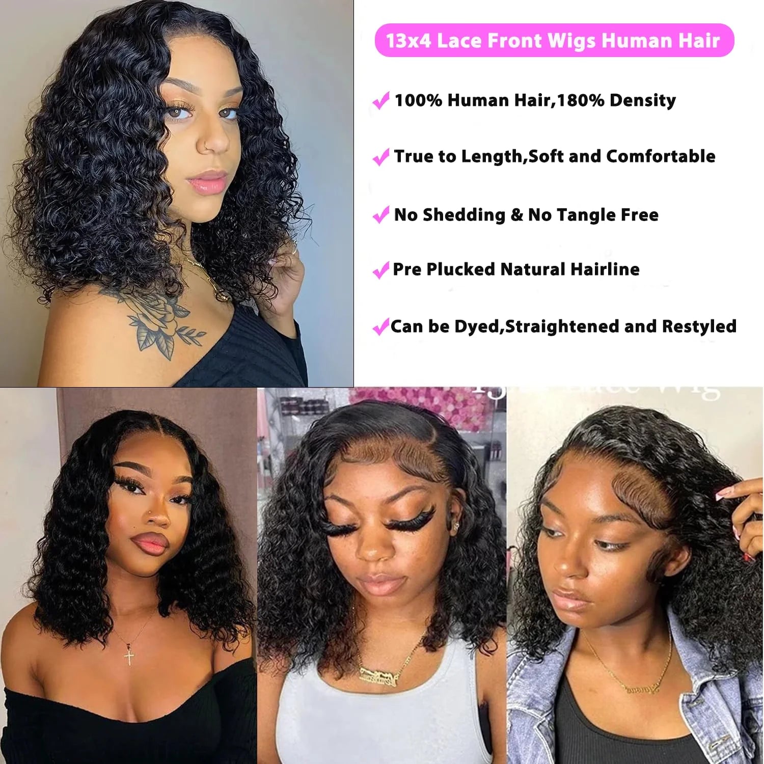 Short Bob Wigs Curly 100% Human Hair 13x4 Transparent Lace Frontal Wig Pre Plucked Deep Wave Bob Wigs Short Human Hair For Women