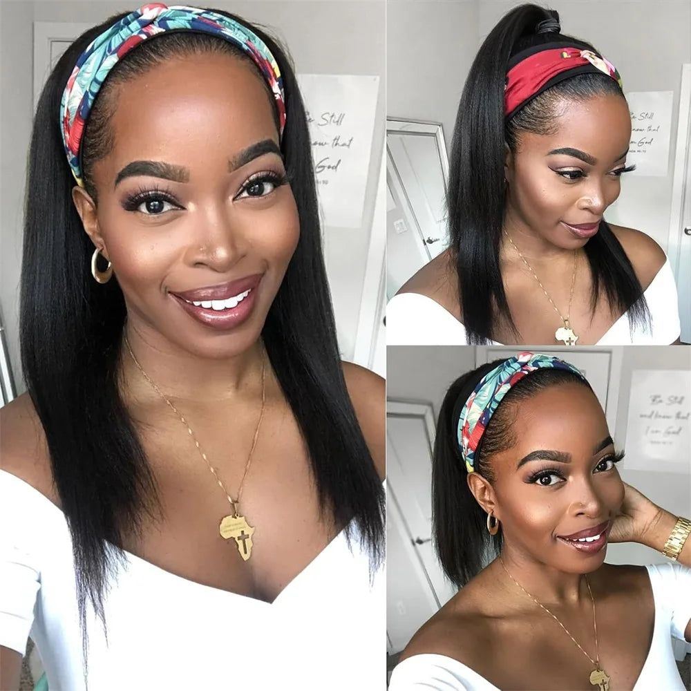 Headband Human Hair Wigs Straight Headband Wigs Human Hair For Black Women Glueless Half Wigs Wear and Go Machine Made