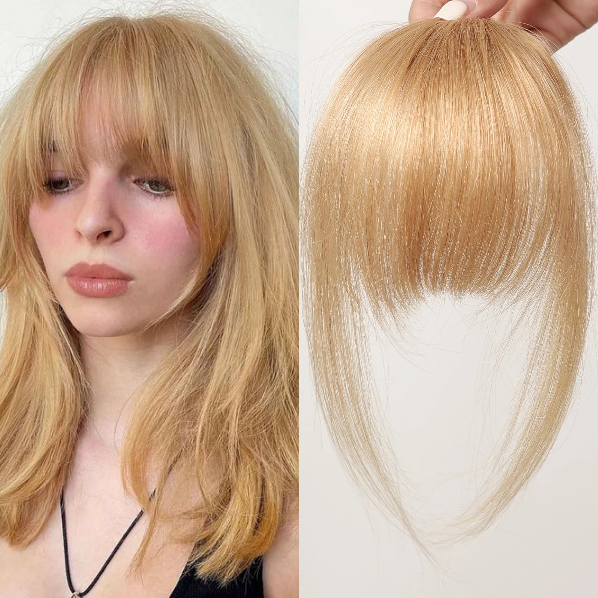 100% Human Hair Bangs Platinum Blonde Human Hair Air Bangs Straight Human Hair Pieces for Women Blunt Bangs 4.5in Hair Extension