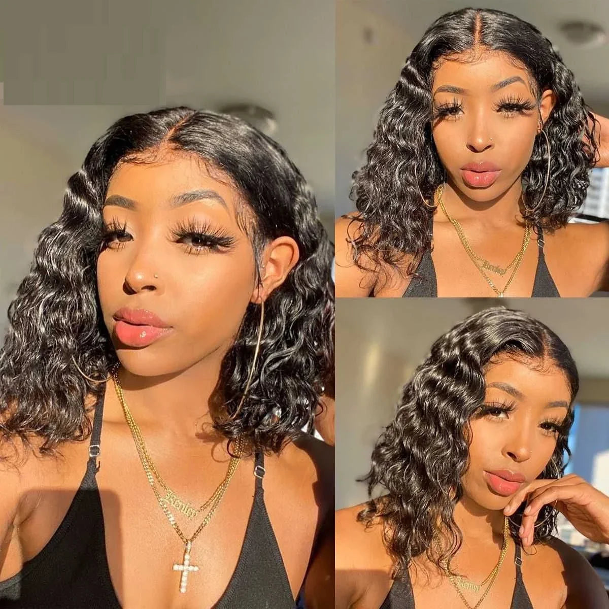 Water Wave Bob Brazilian Wig Frontal Lace Wig 180% Pre-Plucked Natural Wave Wear Curly Lace Frontal Human Hair Wigs For Women