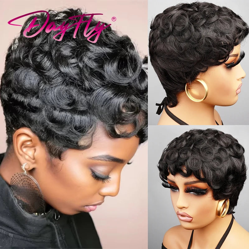 Blonde Curly Pixie Cut Wigs Short Colorful Human Hair Wigs For Black Women Brazilian Hair Full Machine Made Glueless Wigs 150%