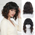 Natural Black Short Curly Wig for Women - Shoulder Length Wavy Bob with Bangs | Synthetic Heat-Resistant Hair