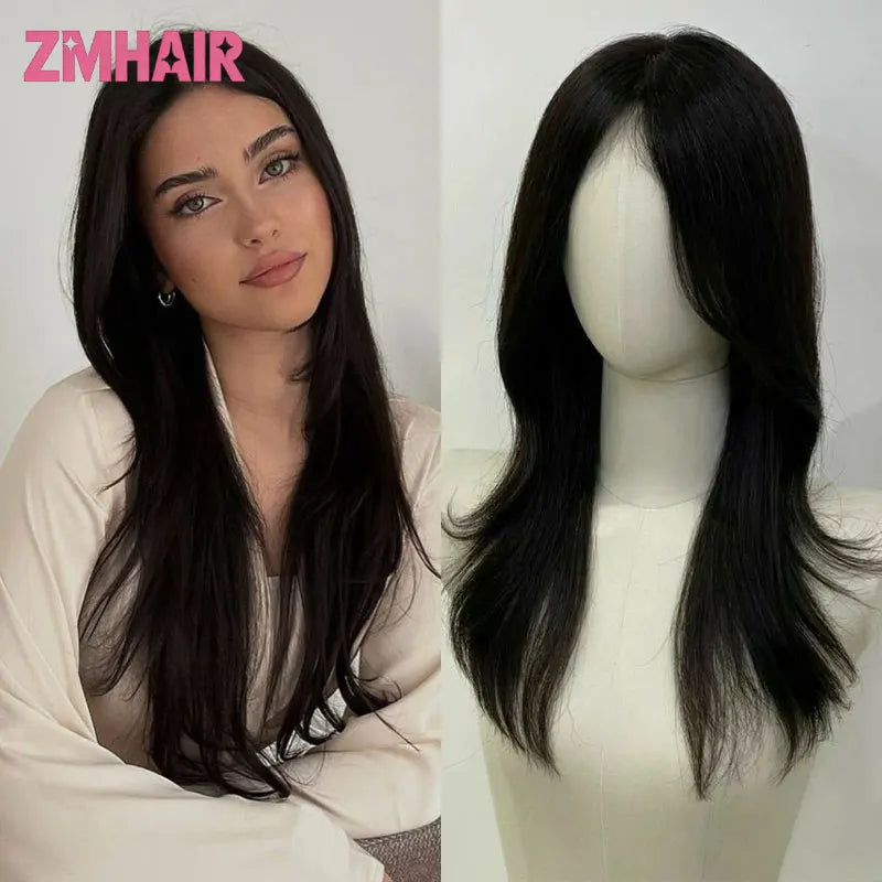 Silk Base Full Lace Wig with PU Front Real Remy Human Hair Wig for Women Natural Black Silk Top Glueless Wig Summer Breathable