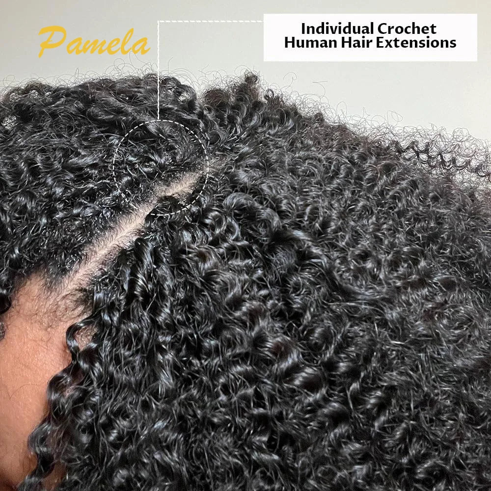 Knotless Pre-Separated Crochet Human Hair Extensions Burmese Curly Feather Hair Extensions Feather Line Hair 100% Human Hair