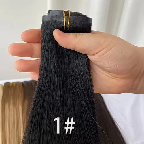 Brazilian Real Human Hair Clip-In Extensions Hard PU Braided Invisible Remy in Natural Black Brown Golden Brown Highlight Colors