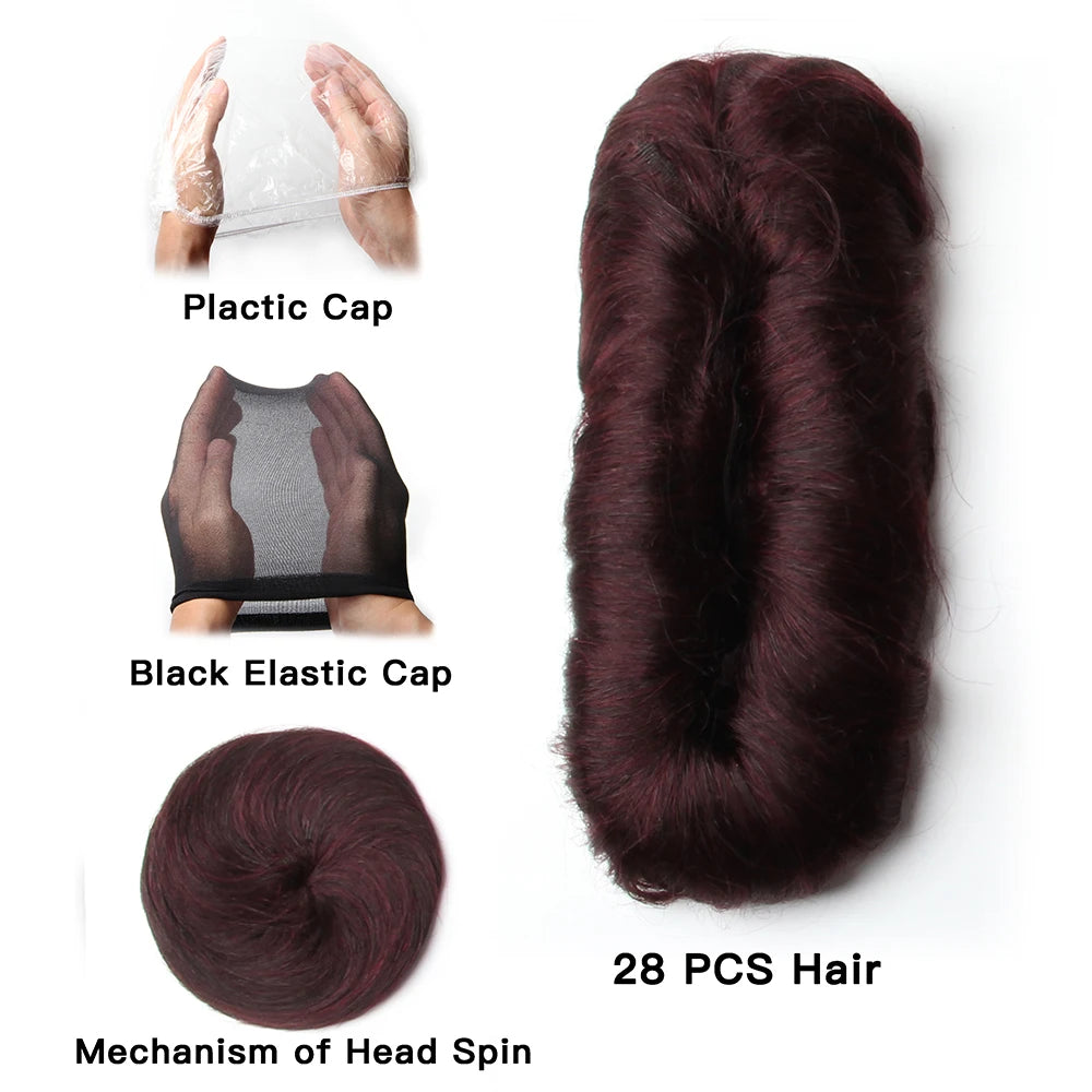 28pcs/Lot Human Hair Extensions Indian Raw Human Hair Bundles with Closures 1B 99J 30 4 Colored Bundles for Women