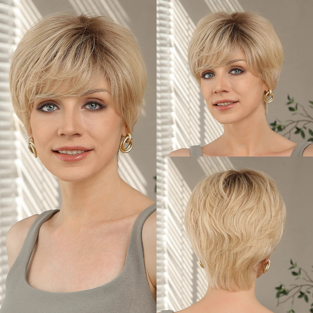 100% Remy Human Hair Wigs Brown Blonde Highlight Hair Short Pixie Cut Lace Front Wig for Women HD Transparent Human Hair Wigs