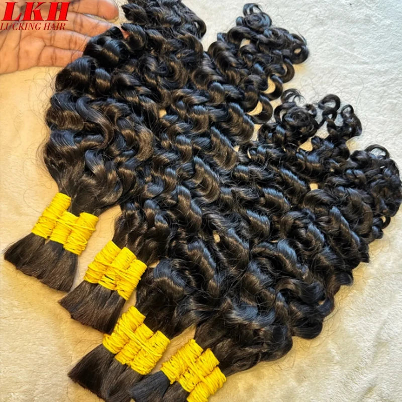 Extensiones De Cabello 100 Humano Boho Braids 100% Real Raw Indian Deep Water Wave Burmese Curly No Weft Human Hair Bulk Bundles