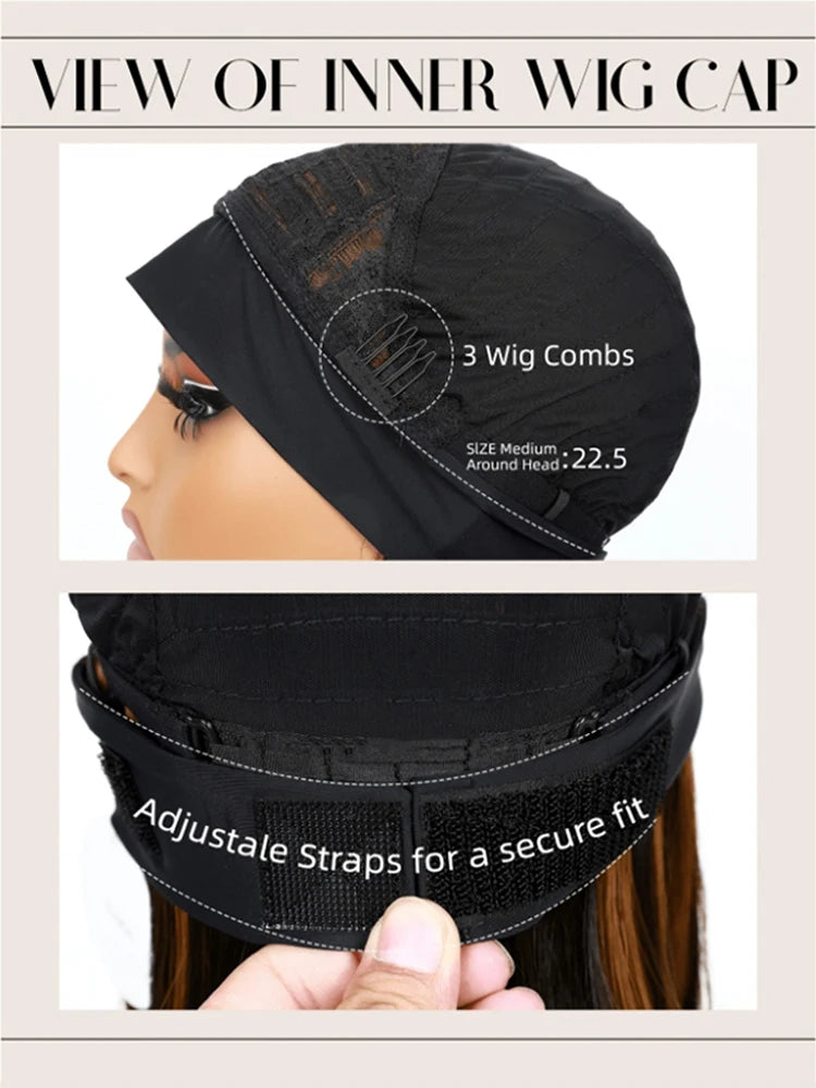 16 Inch Headband Wig For Women Mixed Brown Ombre Bob Wig Straight Synthetic Heat Resistant Wig With Headband For Daily Party Use