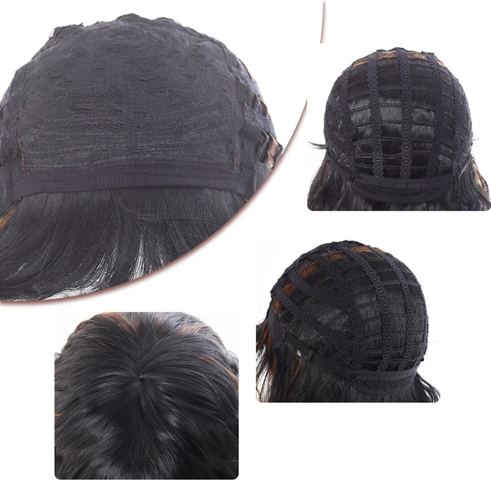 Natural Black Short Curly Wig for Women - Shoulder Length Wavy Bob with Bangs | Synthetic Heat-Resistant Hair
