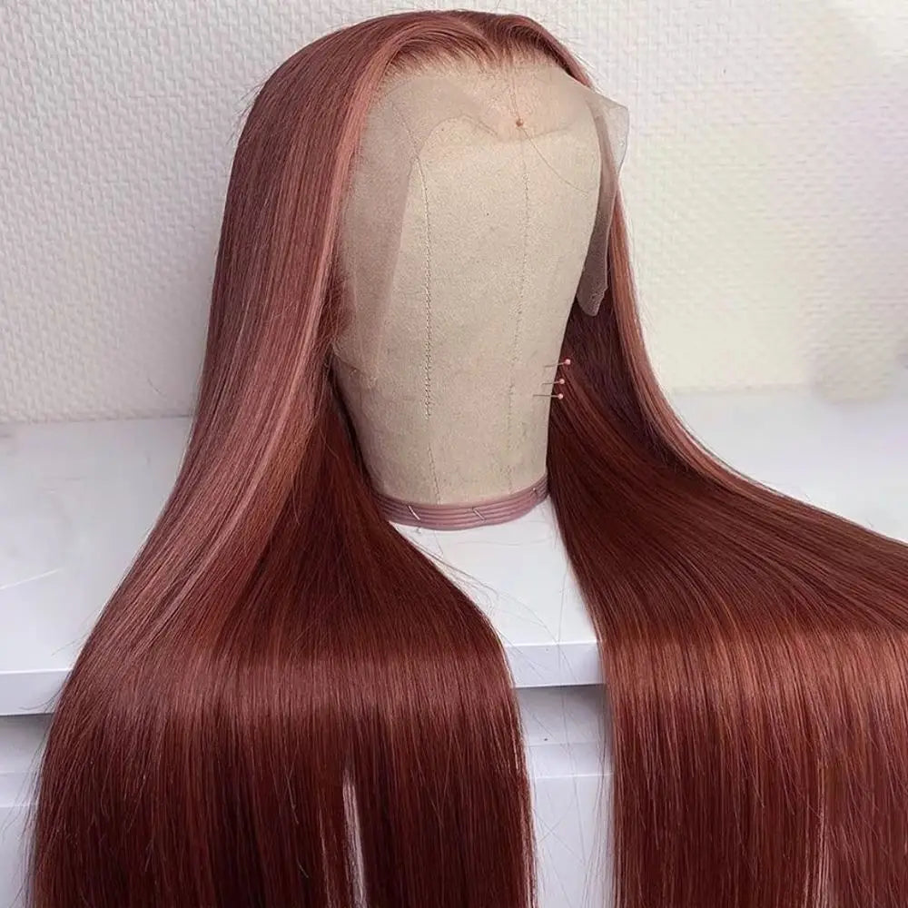16A 100% Remy Hair Bone Straight Reddish Brown Wigs Human Hair 13x4 HD Lace Frontal Wigs Red Human Hair Wigs For Women 180%