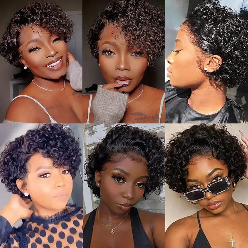 Rose Curly 13x1 Lace Front Human Hair Wig Short Pixie Cut Bob For Black Women Babyhair Preplucked Cheap Brazilian Remy Wig