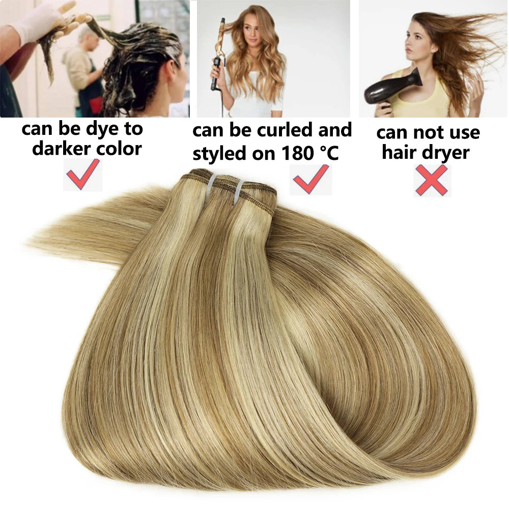 Straight Real Human Hair Weaves 100% Remy Human Natural Hair Bundles Sew In Weft Hair Extensions Ombre Blonde For Salon