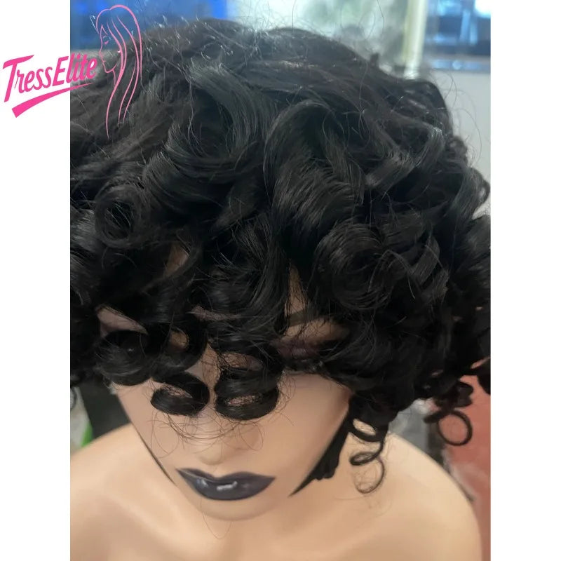 Human Hair Short Curly Wig Natural Color Realistic Look Soft Texture Easy To Apply Durable Reusable Brazilian Virgin Remy