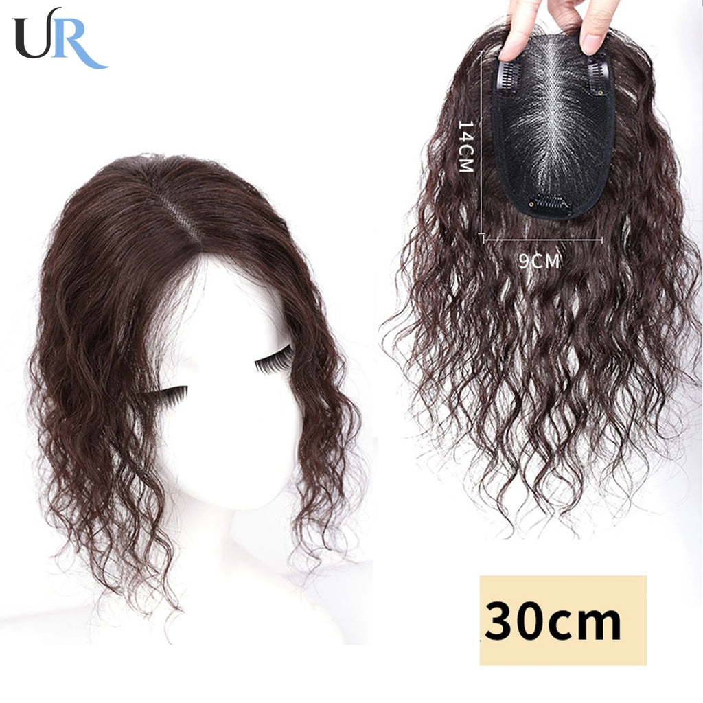 Women Curly Hair Toppers Breathable Human Hair Wigs Hand Made Swiss Net Natural Lady Clips Topper 13x14cm Curly/Straight Hair