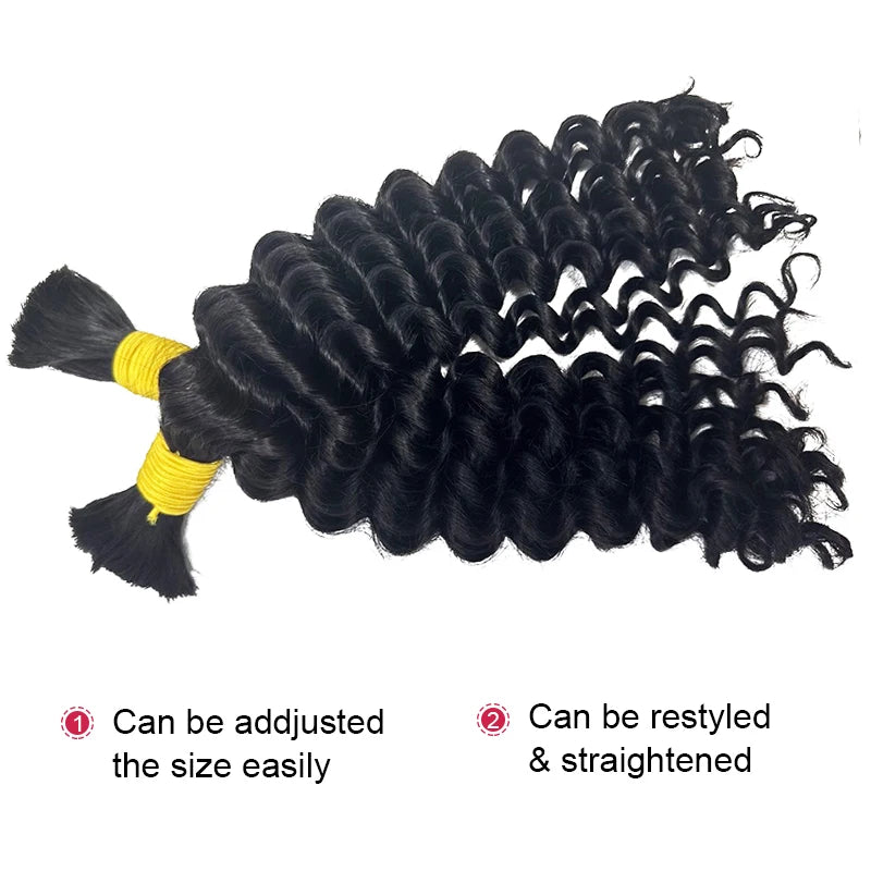 Human Braiding Hair for Boho Braids Deep Wave Bulk Human Boho Hair for Braiding No Weft 100% Real Curly Human Hair Extensions